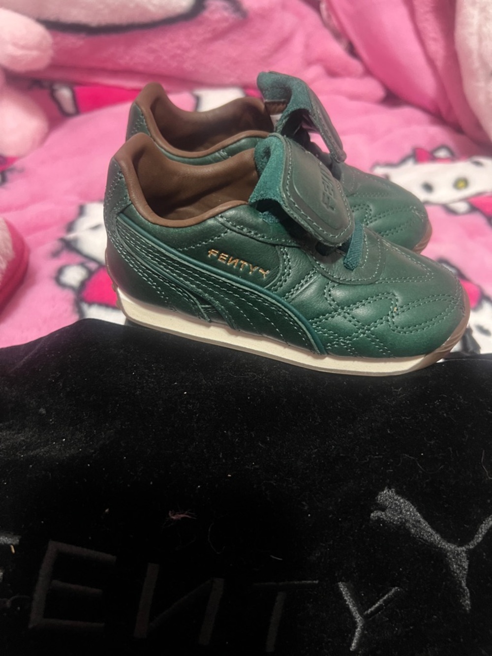 Fenty Beauty Kids Dark Green Leather Velcro Sneakers - Picture 2 of 4